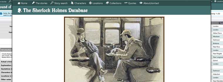 Screen shot of Sherlock Holmes database