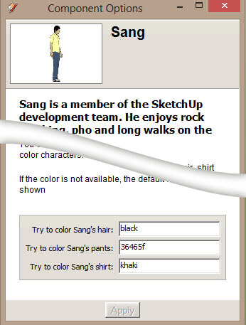 Component Options window